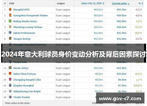 2024年意大利球员身价变动分析及背后因素探讨